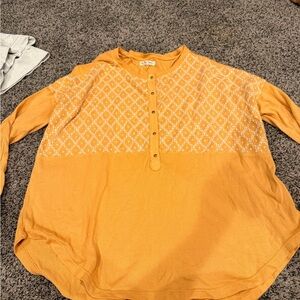 We the free Maeve Mustard Yellow Embroidered Henley Top